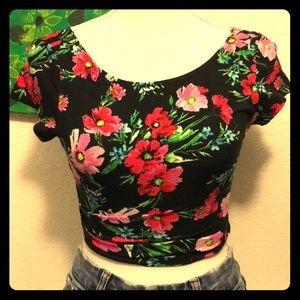 Flowered Small Black Crop Top